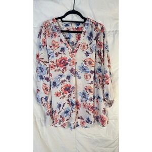 Violet + Claire Floral Print V Neck Long Sleeve Tunic Top 1X